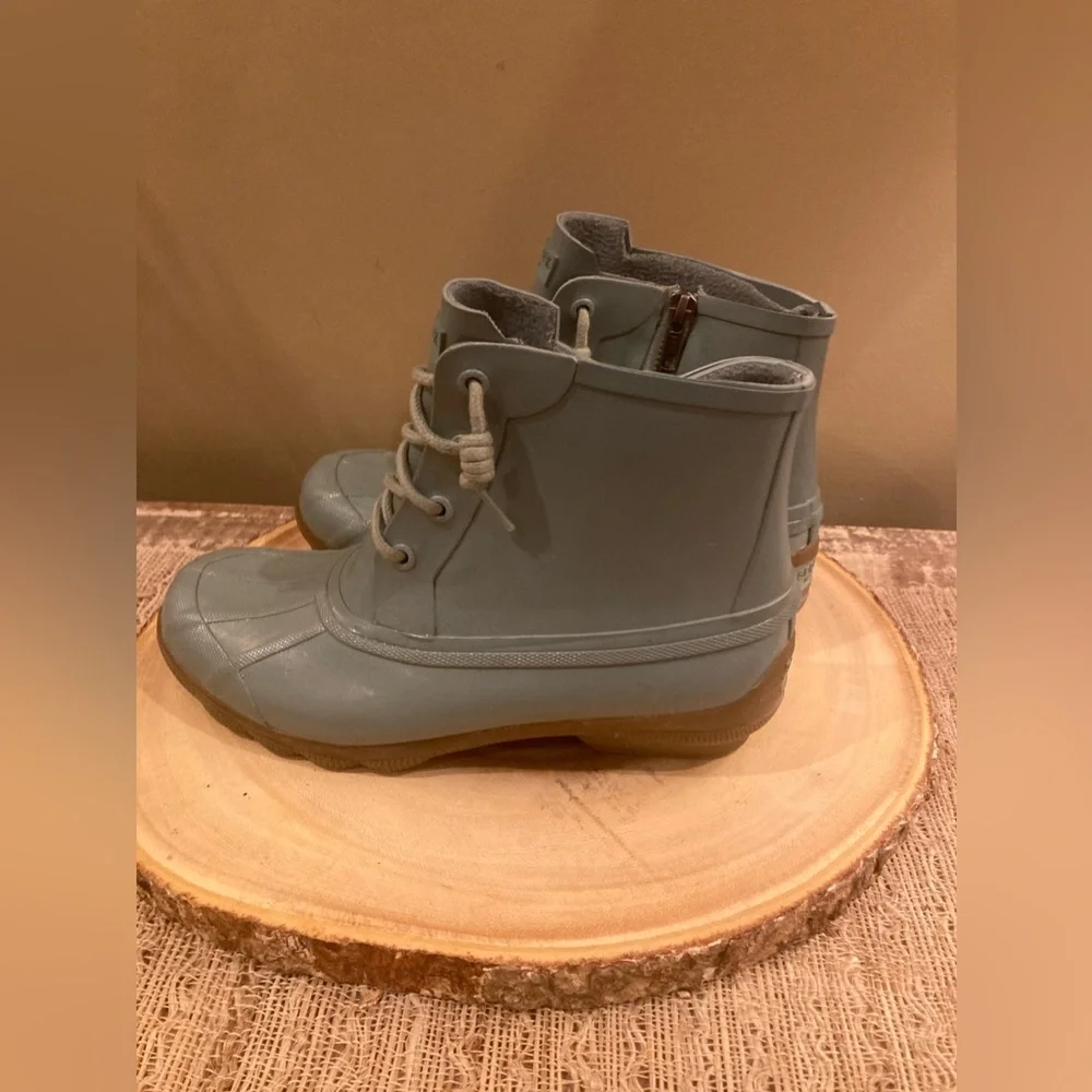 Sperry Salt Water Mint Green‎ Rain Boots Booties Sz 6.5 Side Zip Boots Prep